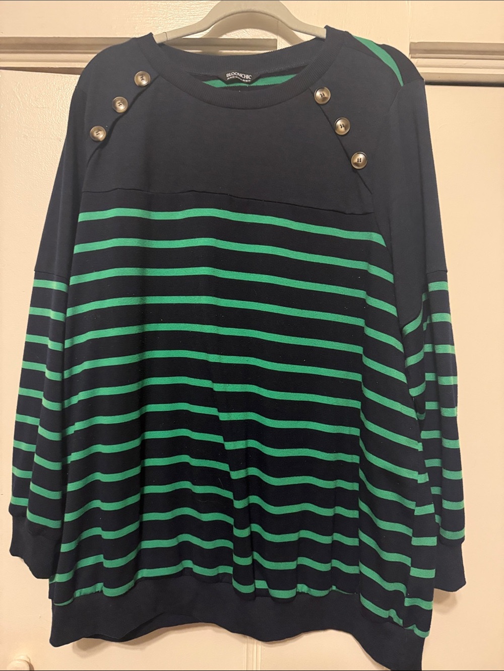 Navy and green striped lightweight sweater